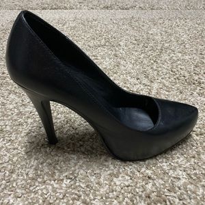 Black leather high heels